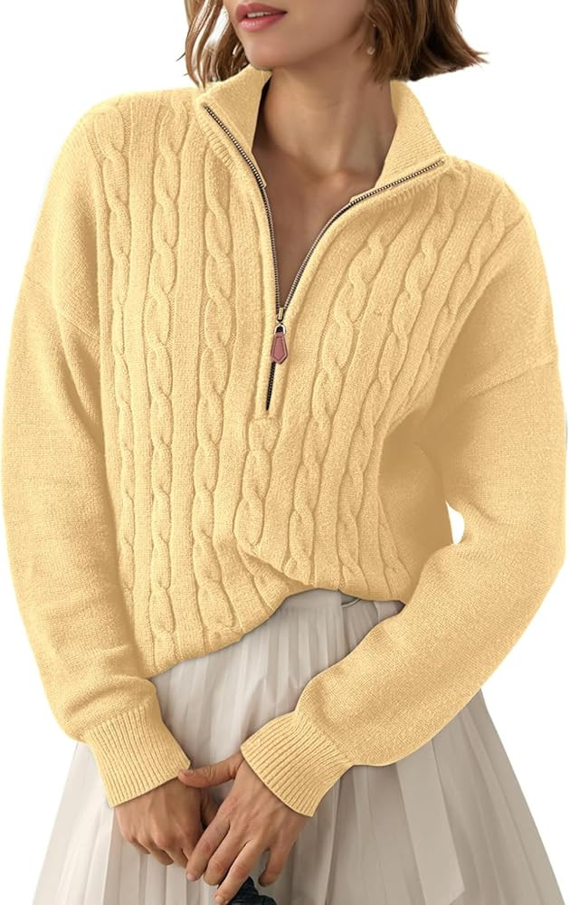 Dokotoo Women's Sweaters 2026 Fall Winter Quarter Zip Casual Ribbed Cable Knit Pullover | Amazon (US)