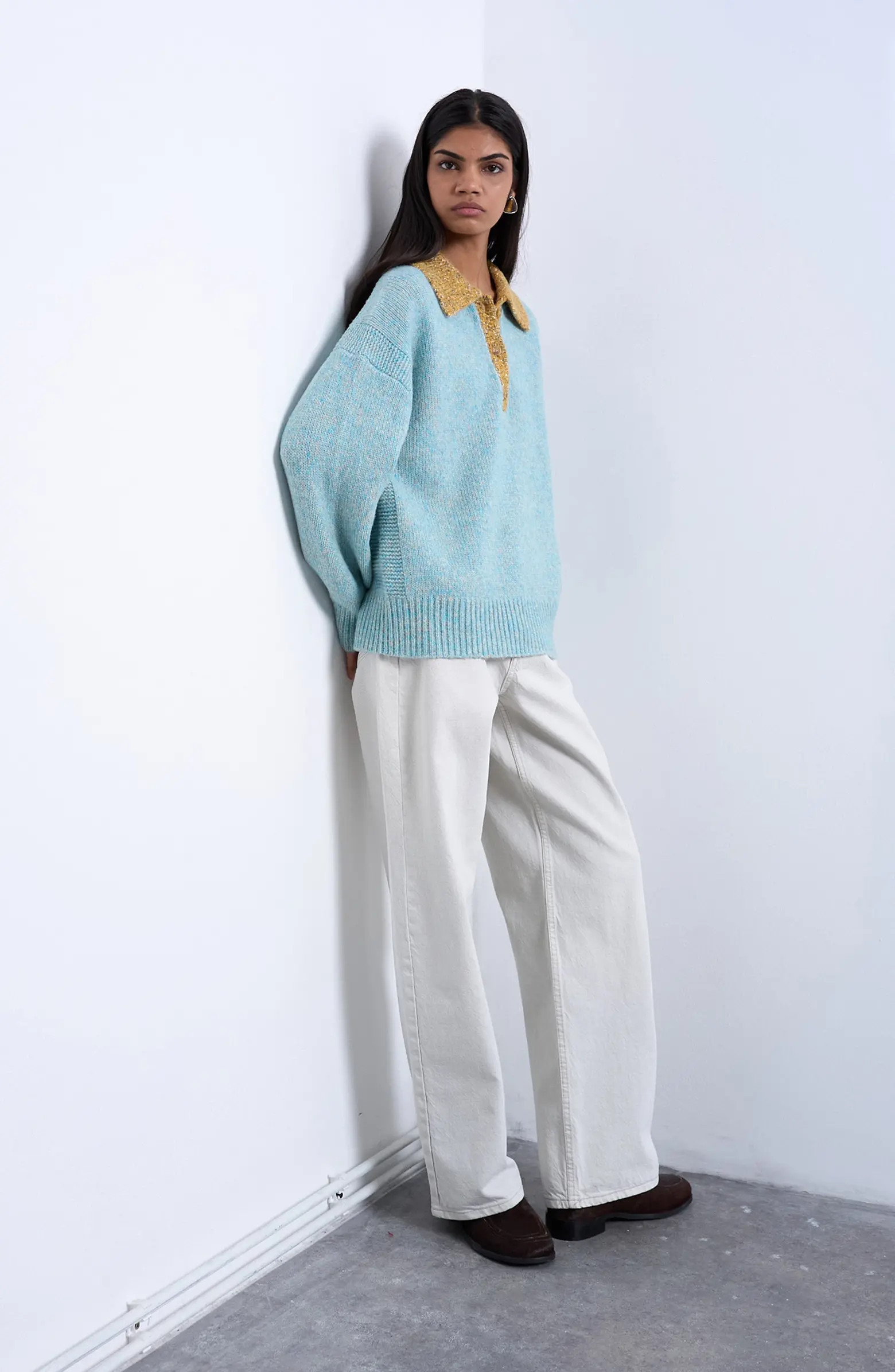 Marled Contrast Johnny Collar Sweater | Nordstrom