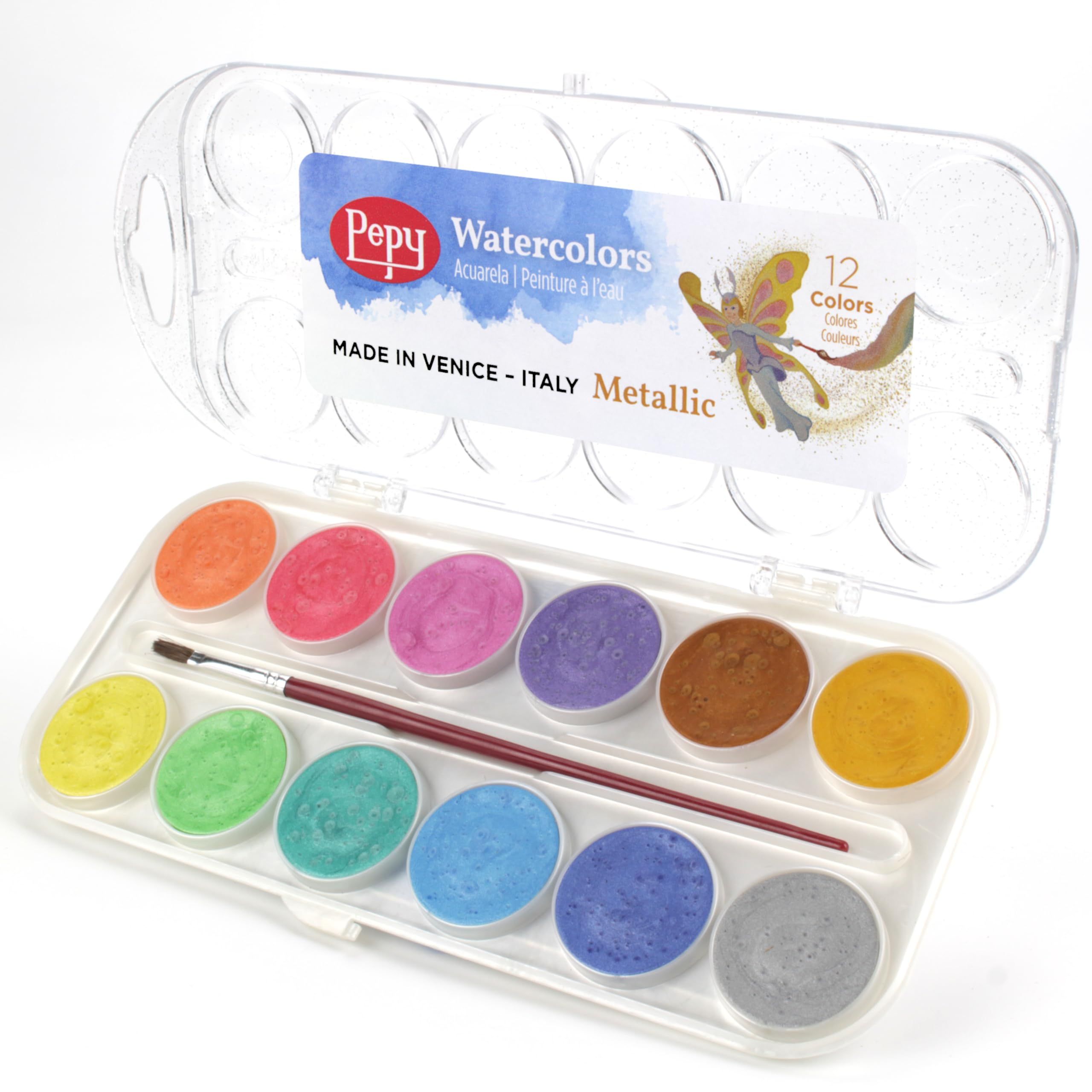 Pepy Watercolor Paint; Set of 12 Colors; Includes Brush & Closable Mixing Tray, Metallic Pearlescent Multicolor | Amazon (US)