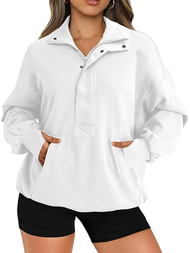Sweatshirt for Women Long Sleeve Button Henley Neck Pullover Tops 3/4 Zip Up Stand Collar Fall Fa... | Amazon (US)