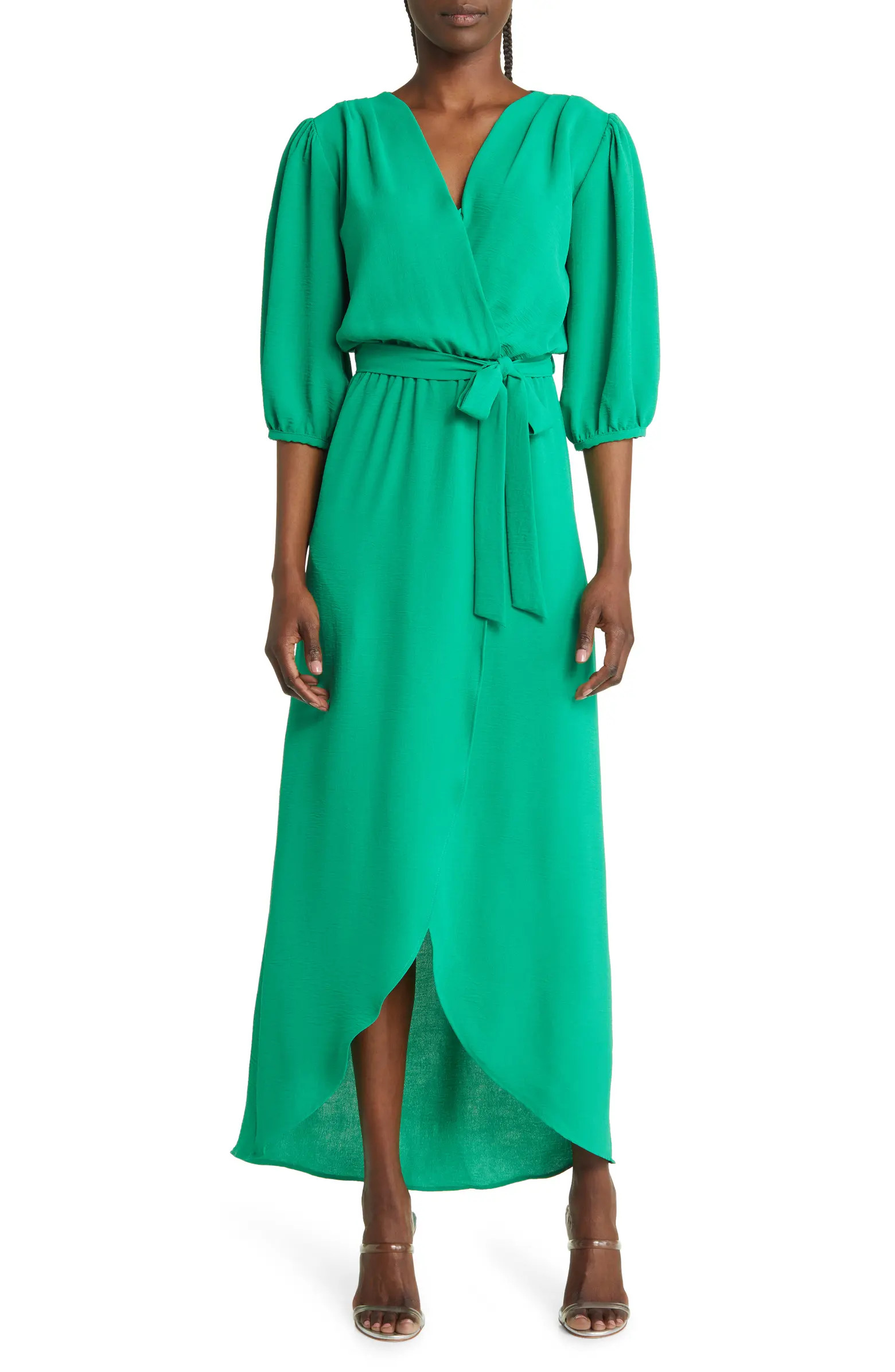 Puff Sleeve Faux Wrap Maxi Dress | Nordstrom
