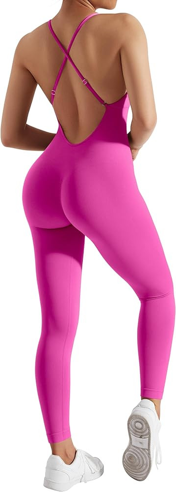 MOOSLOVER Women Strappy Backless One Piece Jumpsuits Tummy Control Padded Workout Rompers | Amazon (US)
