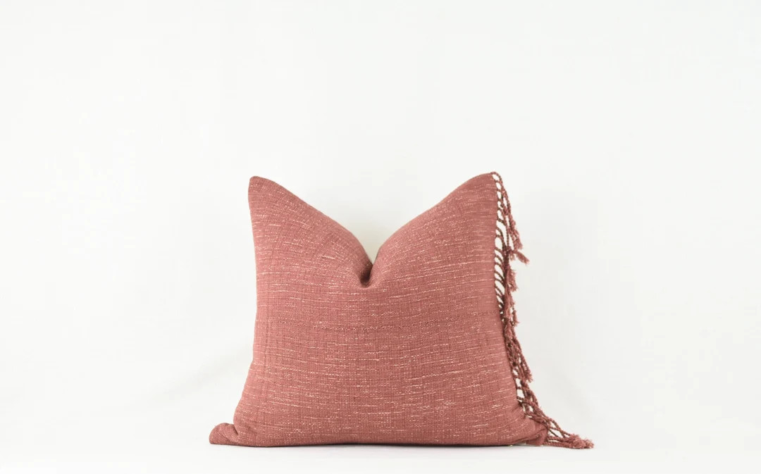 Mauve Terra Cotta Woven Cotton Pillow Cover with Fringe | Etsy (US)