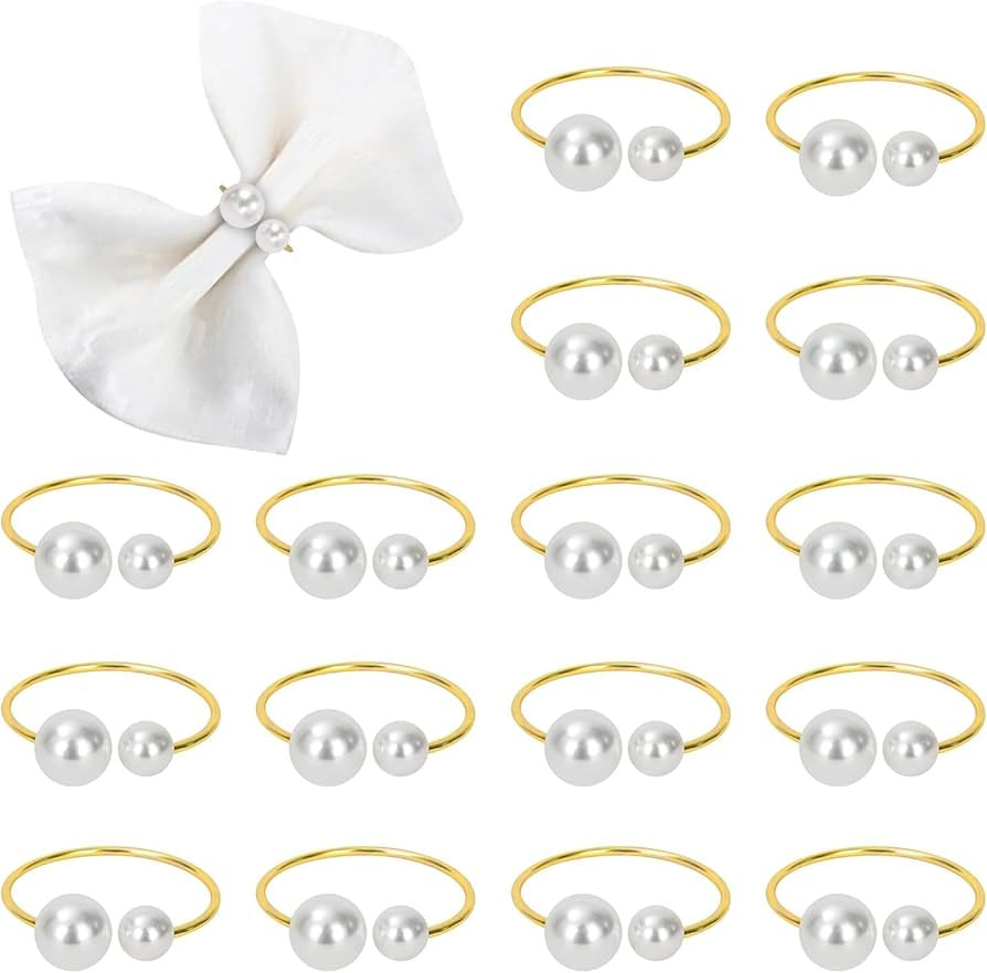 KPOSIYA Pearl Napkin Rings - Set of 12 Gold Napkin Holder Table Napkin Buckles for Dinning Table ... | Amazon (US)