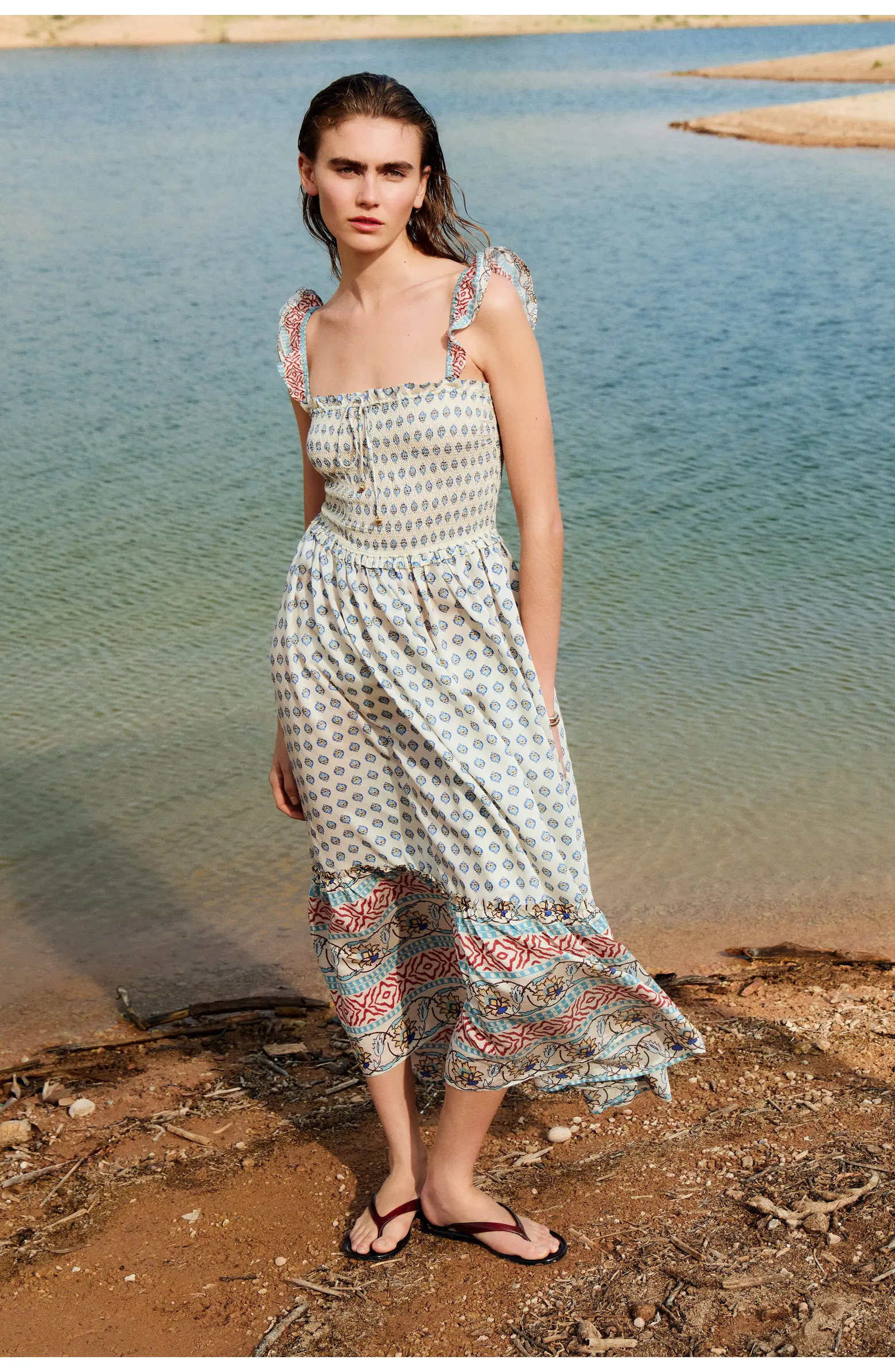 H&M Flared-skirt Smocked Dress | Nordstrom | Nordstrom