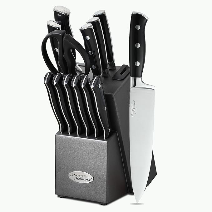 Marco Almond® Kitchen Knife Set with Block KYA31,14 Pieces Japanese Stainless Steel Cutlery Kniv... | Amazon (US)