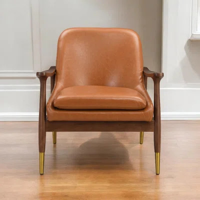 29.18" W Mid-century Modern Faux Leather Accent Armchair With Solid Wood Legs | Wayfair North America