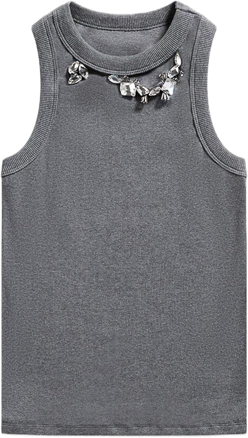 Amazon.com: AREA, Distressed Crystal Ribbed Knit Tank Top : Clothing, Shoes & Jewelry | Amazon (US)