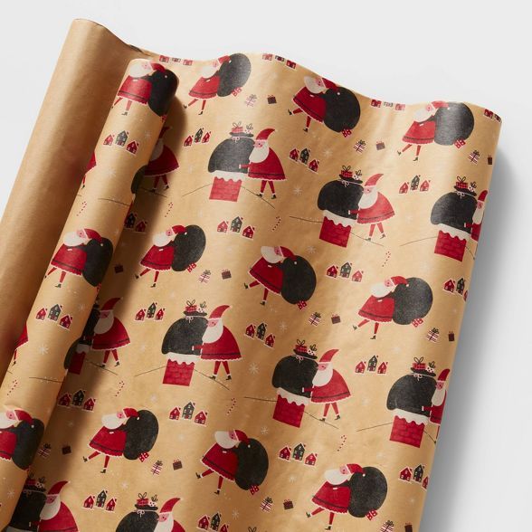 25 sq ft Santa on Chimney Kraft Gift Wrap - Wondershop™ | Target