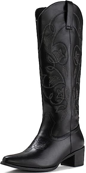 IUV Cowboy Boots For Women Pointy Toe Women's Western Boots Cowgirl Knee High Boots | Amazon (US)