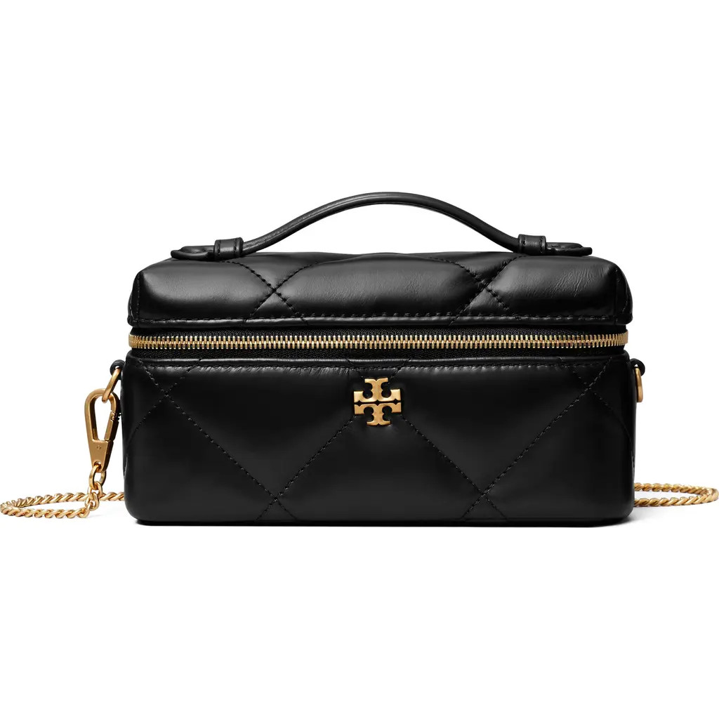 Tory Burch Kira Diamond Quilted Charm Leather Vanity Train Case in Black at Nordstrom | Nordstrom