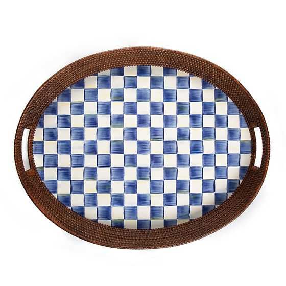 Royal Check Rattan & Enamel Party Serving Tray | MacKenzie-Childs