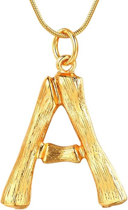 Amazon.com: FOCALOOK Bamboo Initial Necklace for Women Oversize Letter A Pendant Statement 18K Go... | Amazon (US)