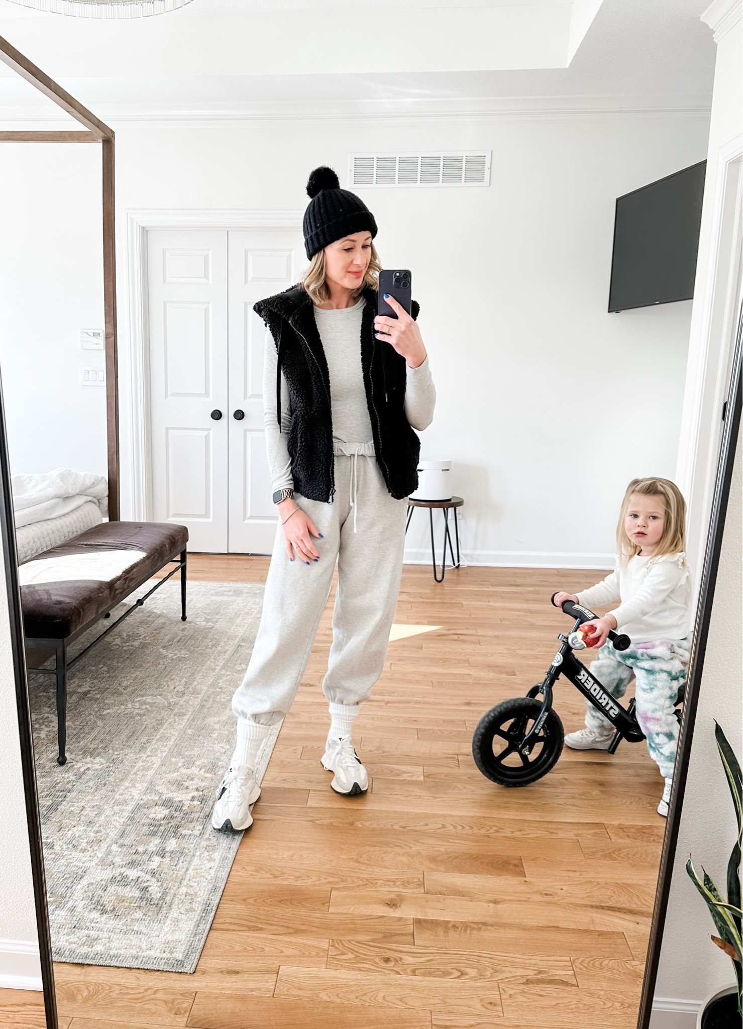 OOTD and a photo bomber. Beanie still on sale! I’ve had for so many years (and is also my winter running hat!). 

#LTKStyleTip #LTKFindsUnder50 #LTKSeasonal