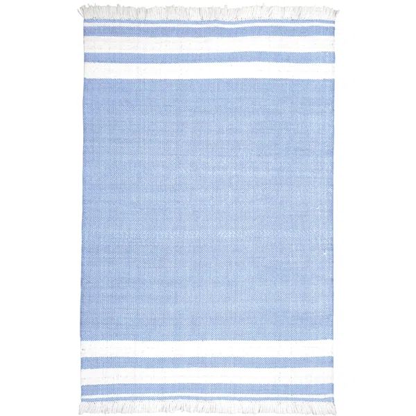 Elena Handwoven Striped Blue/White Indoor/Outdoor Performance Rug | Wayfair North America