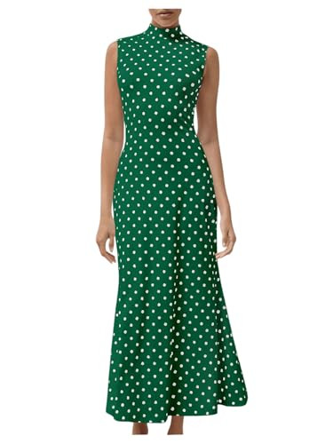 Milumia Women's Polka Dots Maxi Tank Dress Vintage Mock Neck Sleeveless Elegant Long Dresses Dark Green Medium | Amazon (US)