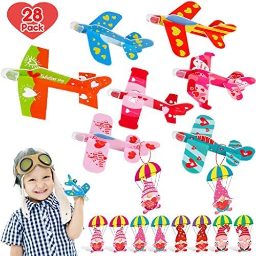 HINZER Valentines Day Gifts for Kids 28 Pack Foam Airplanes with Valentine's Greeting Cards for K... | Amazon (US)