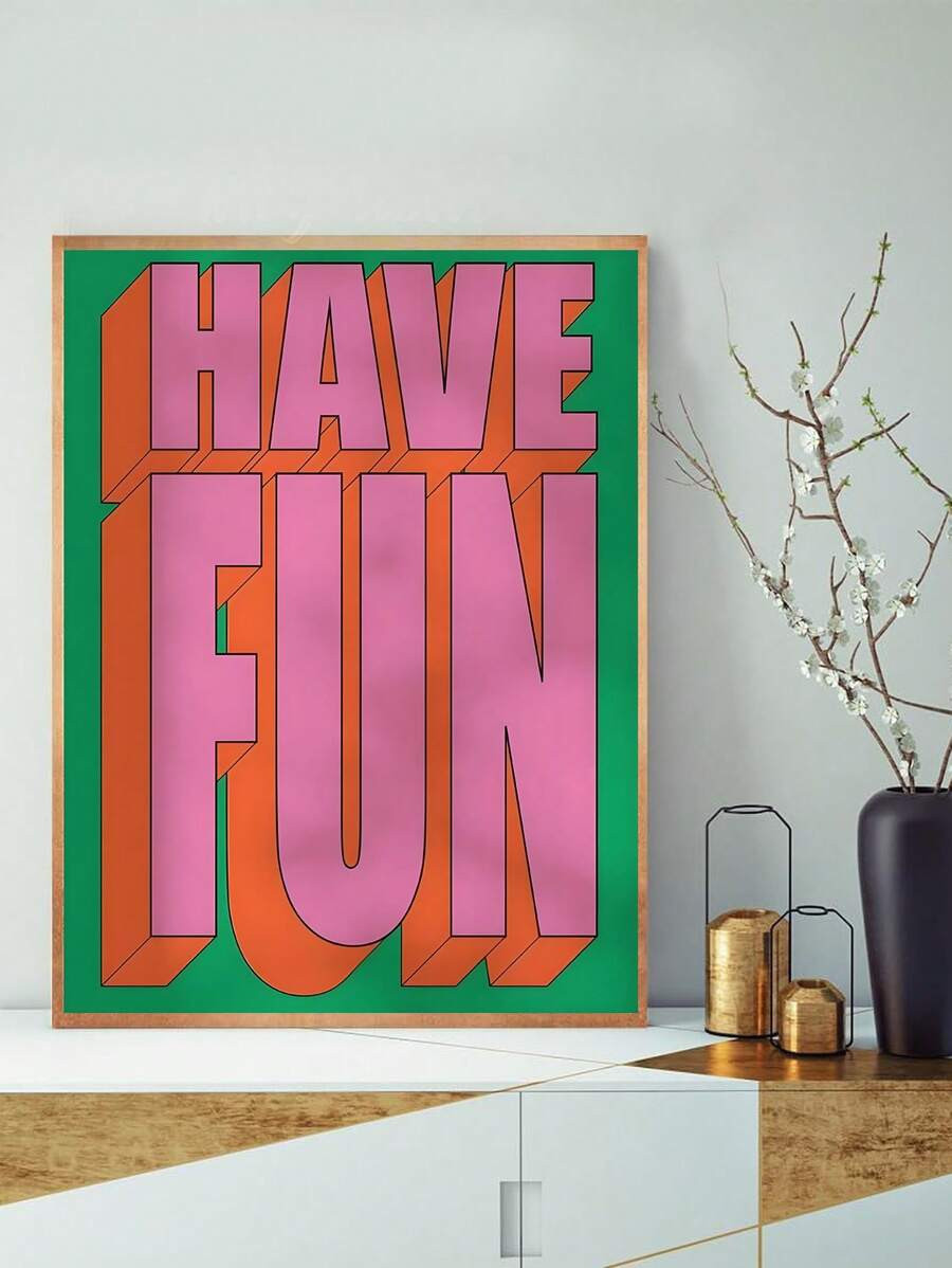 1pc Retro Art Poster With Abstract Color Block Switch Pattern And 'Have Fun' Font Canvas Print, I... | SHEIN