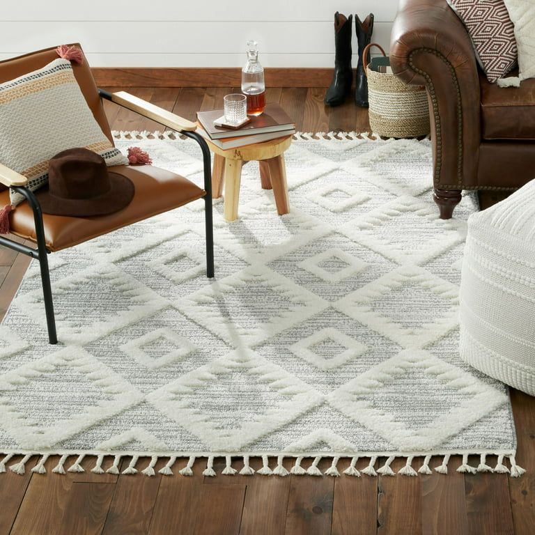 Wanda June Home Tufted Diamond Area Rug, Grey/Cream, 5'2" x 7'2" by Miranda Lambert - Walmart.com | Walmart (US)