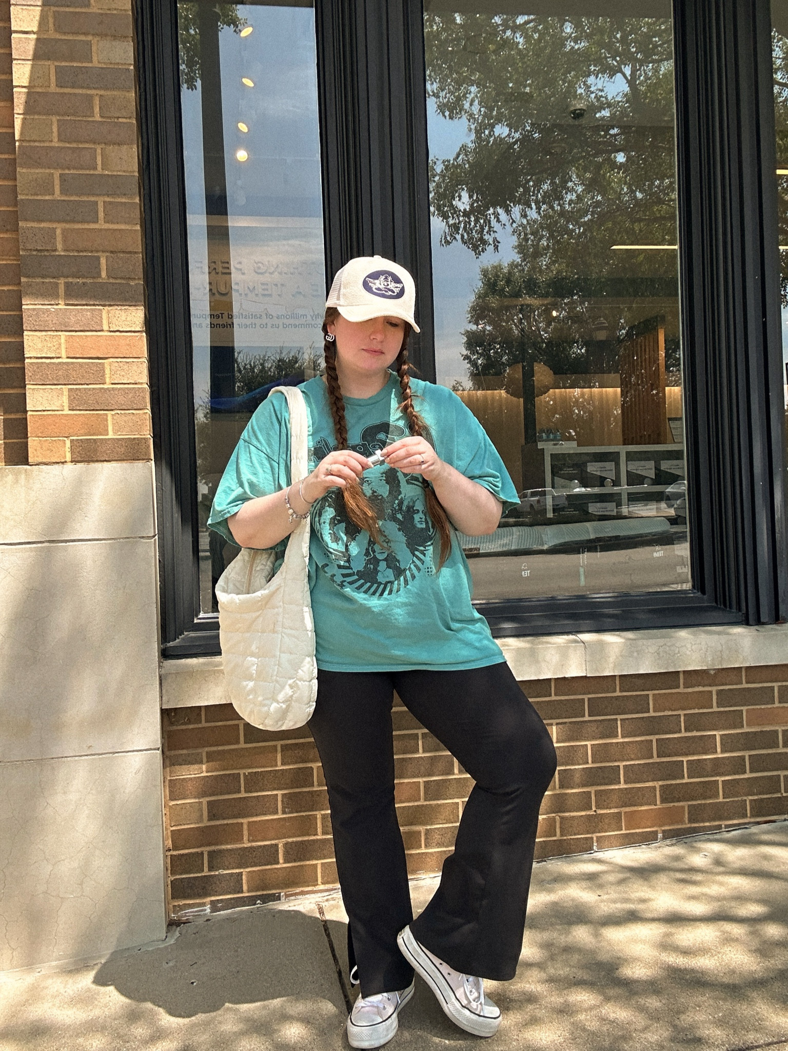 Outfit of the day for work
Flare leggings size xl
Platform converse size 7 1/2
Oversized band tee size large
Puffer bag 
Boys lie hat

#LTKBacktoSchool #LTKFindsUnder100 #LTKWorkwear