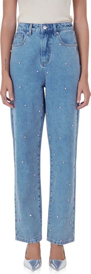 Crystal Embellished High Waist Rigid Straight Leg Jeans | Nordstrom