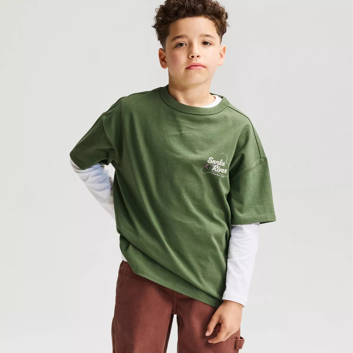 Boys' Short Sleeve 100% Cotton Fish Oversized Graphic T-Shirt - Cat & Jack\u2122 Moss Green XS | Target