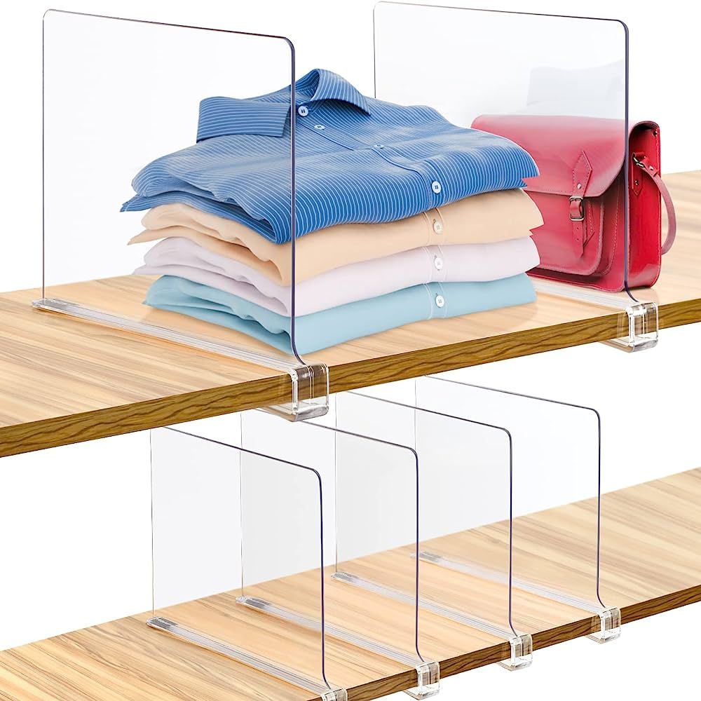 Acrylic Shelf Dividers, Clear Shelf Divider for Closets, Plastic Shelve Divider for Clothes Purse... | Amazon (US)
