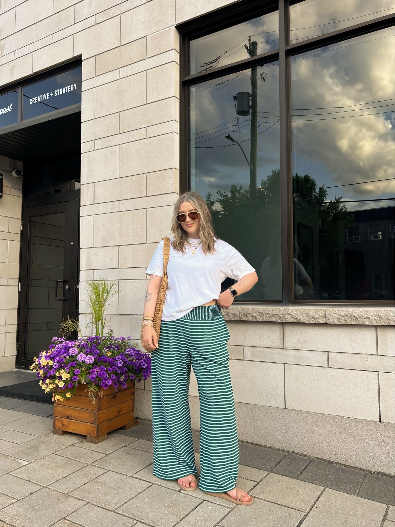 Comfy summer ootd! Wearing my usual size L in the fun striped pants. Linked this year’s version of my white tee. I’m a 9.5-10 shoe and wear a 10 in the Crocs sandals (Canadian crocs link under “similar products”)

#LTKsummer #LTKsale #LTKmidsize