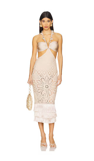 x Camila Coelho Flower Crochet Embroidered Midi Dress in Beige | Revolve Clothing (Global)