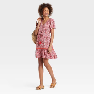 Women's Flutter Short Sleeve Button-Front Dress - Knox Rose™ | Target