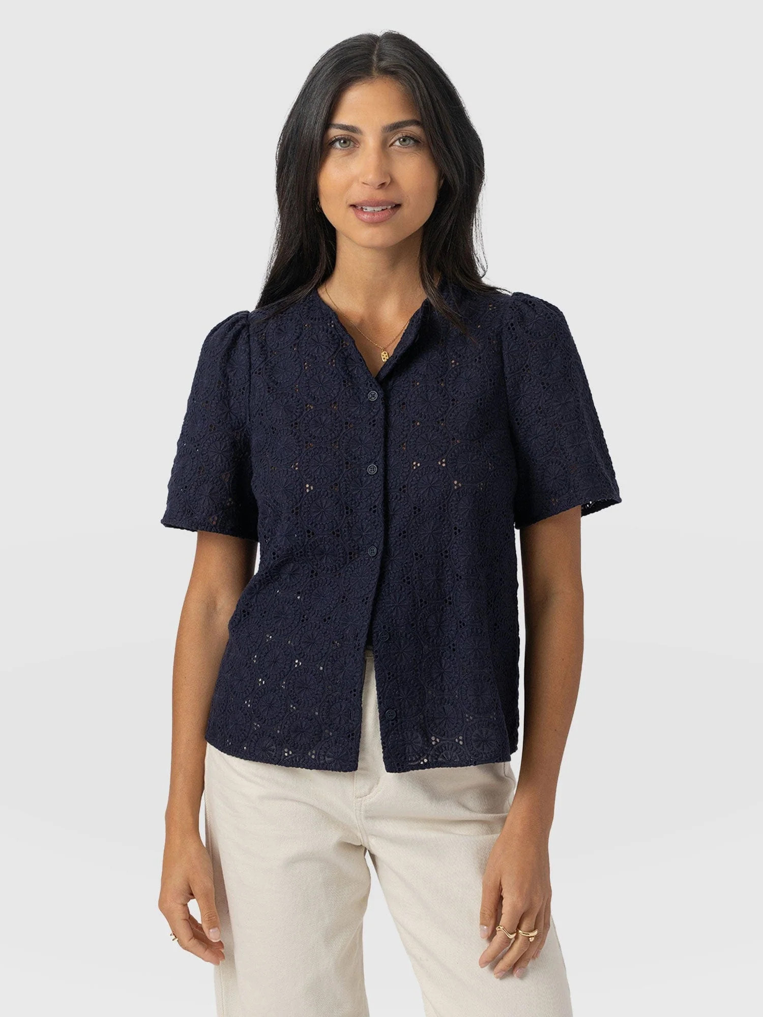 Tabitha Short Sleeve Blouse - Navy | Saint + Sofia