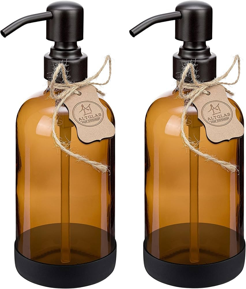 ALTGLAS Refillable Glass Soap Dispenser 'Sarajevo' from Amber Bottle with Silicone Coaster and 30... | Amazon (UK)