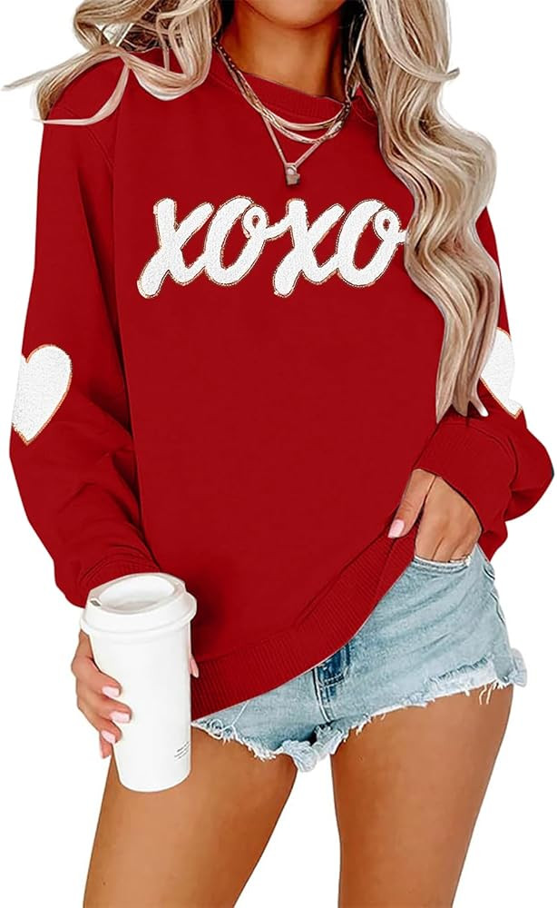 MAXIMGR Valentines Sweatshirts Women Love Sweatshirt - Embroidered Sequin Heart Shirts Valentine ... | Amazon (US)