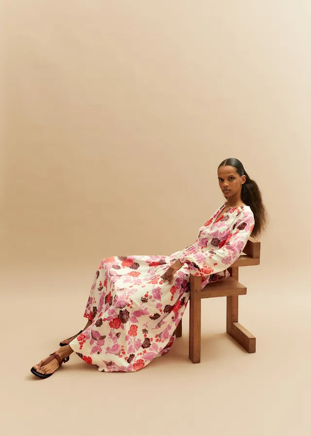 Cheesecloth Bali Print Full-Length Dress | ME+EM US