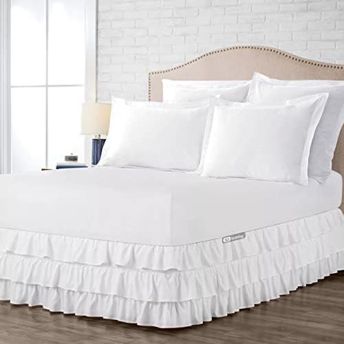 SGI bedding 10 Inch Drop Bed Skirt Twin Size White Solid Split Corner Multi Ruffled Pattern Easy Fit | Amazon (US)