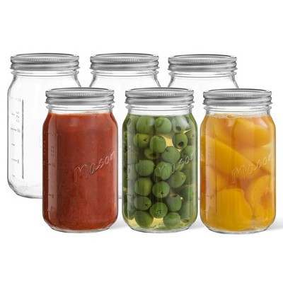 JoyJolt Wide Mason Jars with Airtight Lids, Labels and Measures - 32 oz - Set of 6 | Target