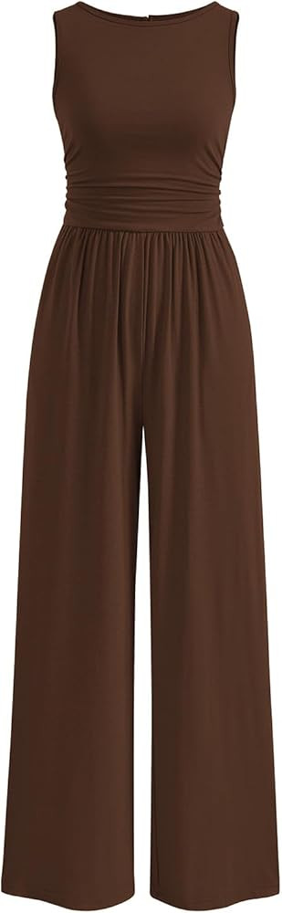PRETTYGARDEN One Piece Jumpsuits for Women Dressy Casual Sleeveless Crewneck Wide Leg Rompers Jum... | Amazon (US)