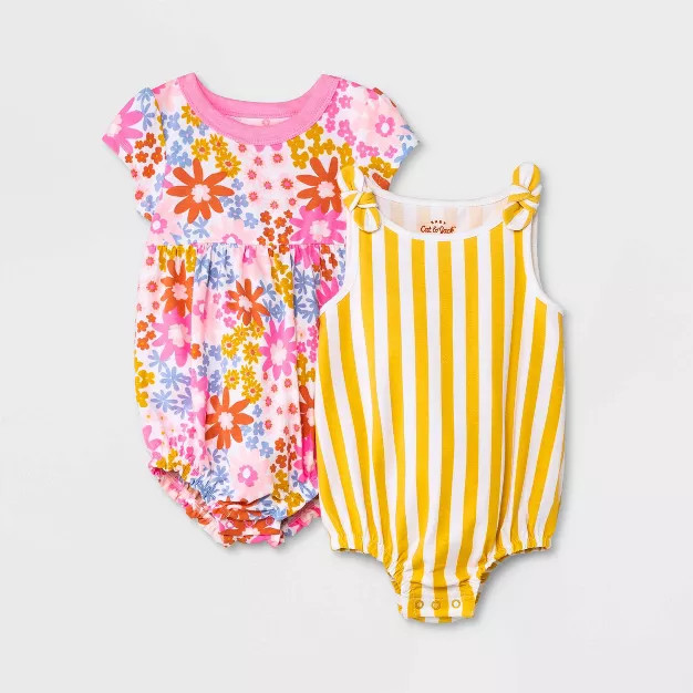Baby Girls' 2pk Floral Striped Romper - Cat & Jack™ | Target