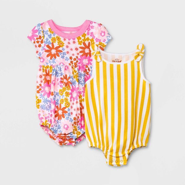 Baby Girls' 2pk Floral Striped Romper - Cat & Jack™ | Target