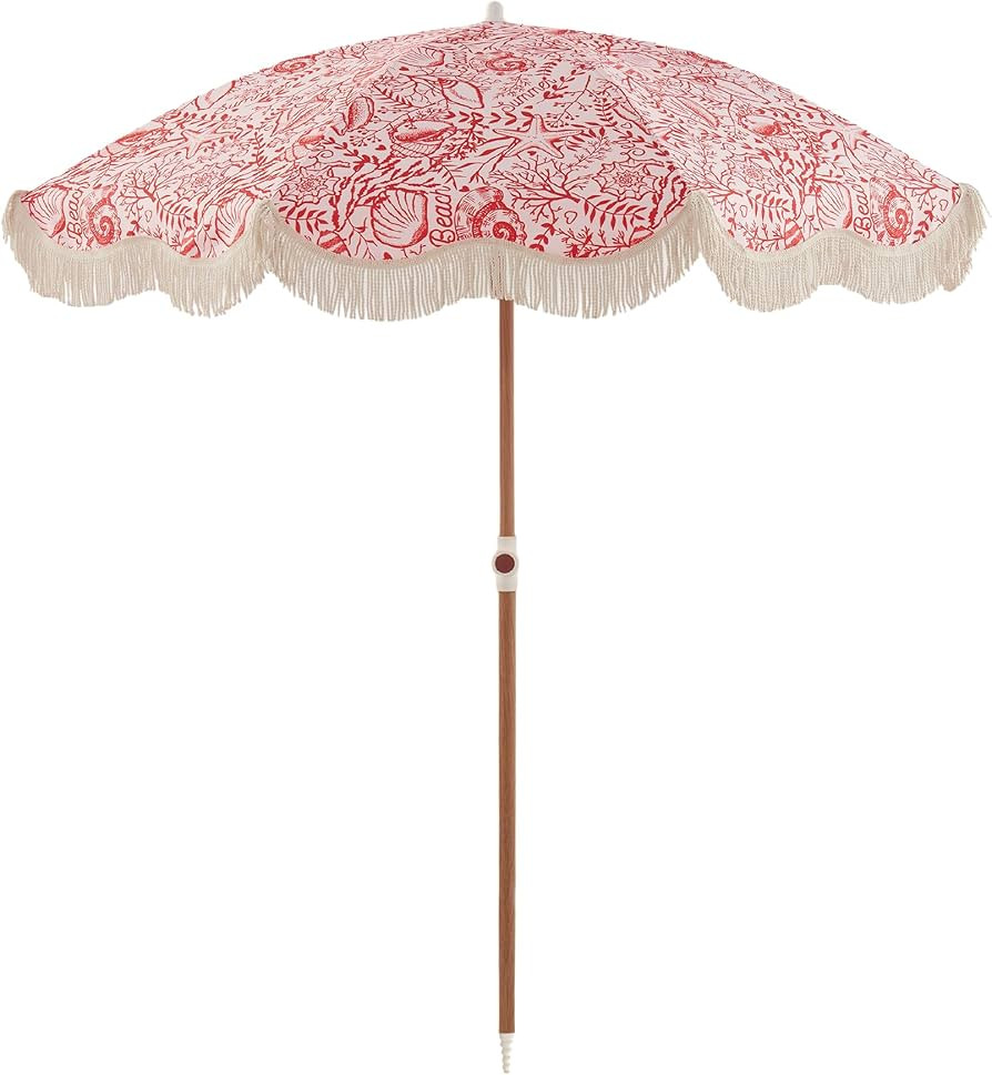 6FT Fringe Beach Umbrella for Sand, Boho Coastal Patio Umbrella with Tassels, UPF 50+ Sun Protect... | Amazon (US)