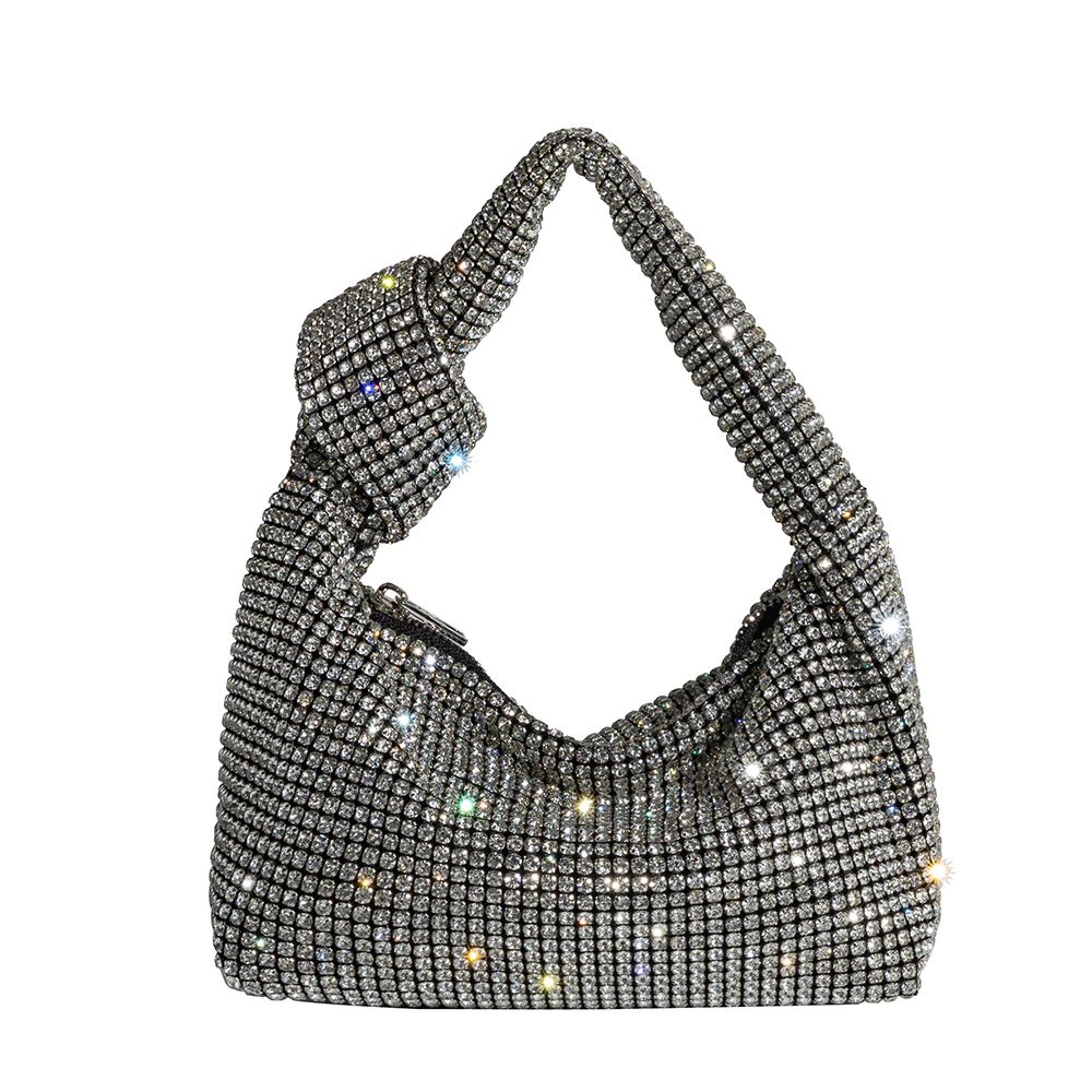 Silver Reena Small Crystal Top Handle Bag | Melie Bianco | Melie Bianco