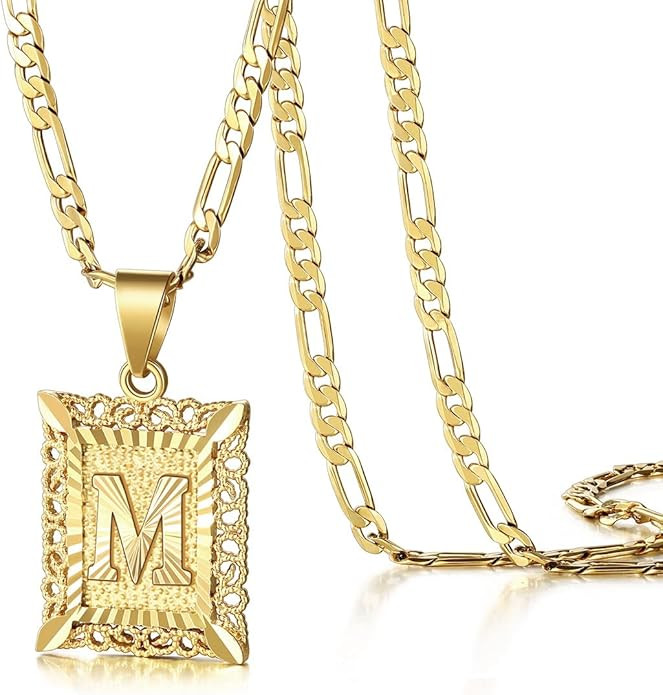 KissYan Initial Letter Pendant Necklace for Men Women, 14K Gold Plated Square Capital Monogram Ne... | Amazon (US)