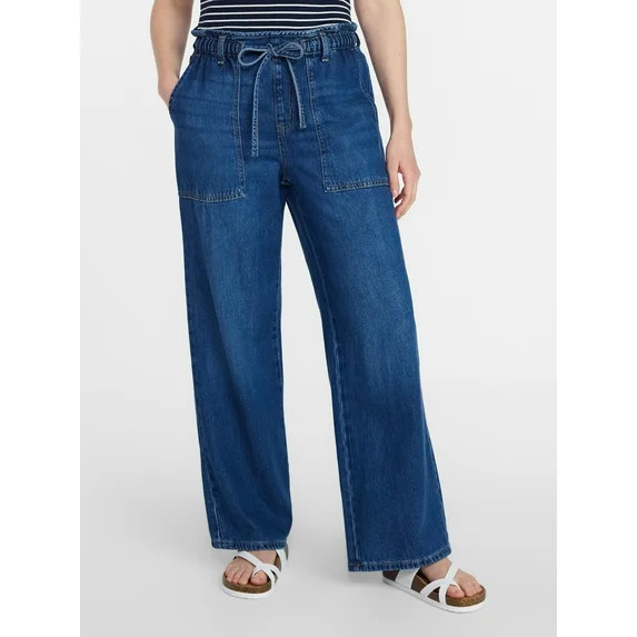 Time and Tru Women's Pull On Wide Leg Jeans, 30" Inseam, Sizes XS-XXXL | Walmart (US)