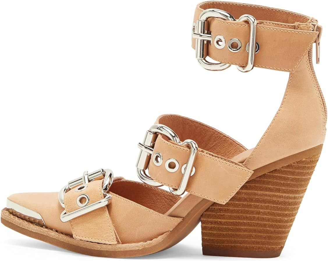 MAVMAX Strappy Heels Western Sandals for Women Chunky Heel Pumps Thick Closed Pointed Toe Heels M... | Amazon (US)