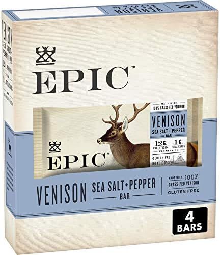 EPIC Venison Sea Salt & Pepper Bars, Keto Friendly, Gluten Free, 1.3 oz, 4 ct | Amazon (US)