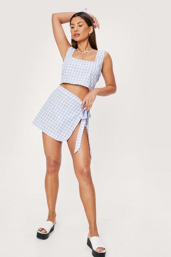 Gingham Crop and Sarong Cover Up Beach Set | Nasty Gal Canada