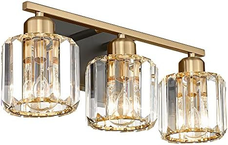 Crystal Bathroom Light Fixtures, 3-Light Vanity Lights with Polished Gold Finish, Modern Bathroom Lights Over Mirror, 4817-3W-PG | Amazon (US)