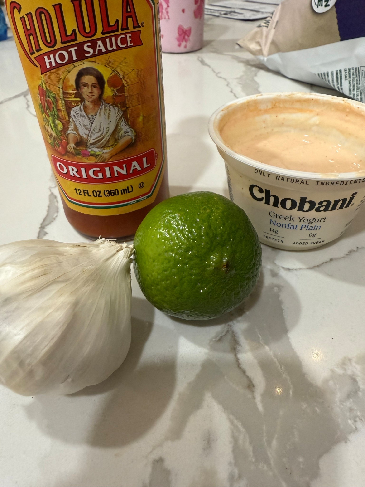 Creamy spicy lime sauce:
Full small container plain Greek yogurt, full pressed lime, 4 cloves fresh pressed garlic, sea salt & chalula to taste

#LTKmomlife #LTKselfcare #LTKfitnessgoals