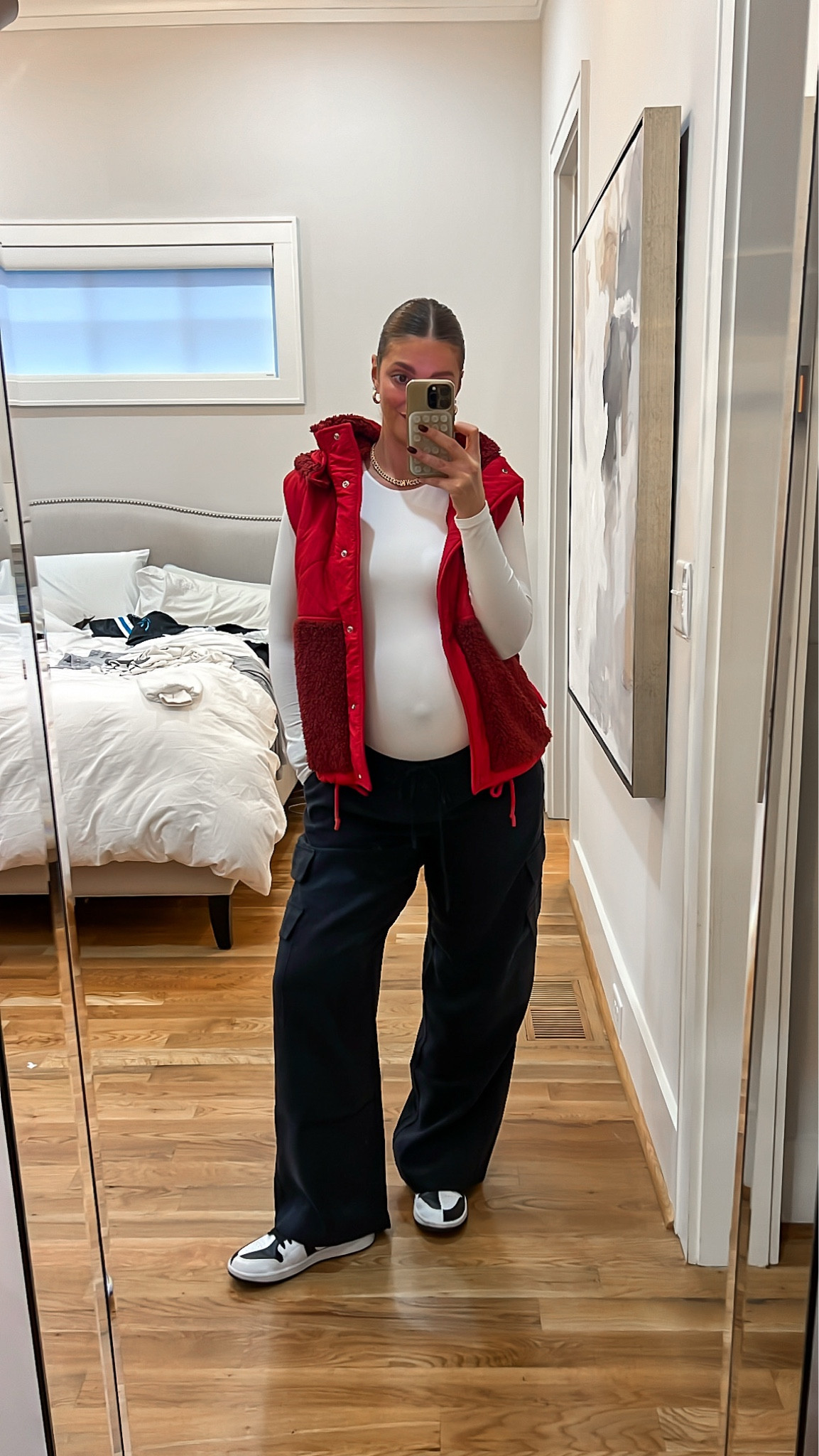 Cargo pants are on clearance for under $30! Wearing a large long - not maternity but they work with the bump since it’s an elastic waistband. Super comfortable yet still stylish and chic ✨ long sleeve white tee is also a great closet basic and on sale too! 

#LTKHoliday #LTKBump #LTKStyleTip