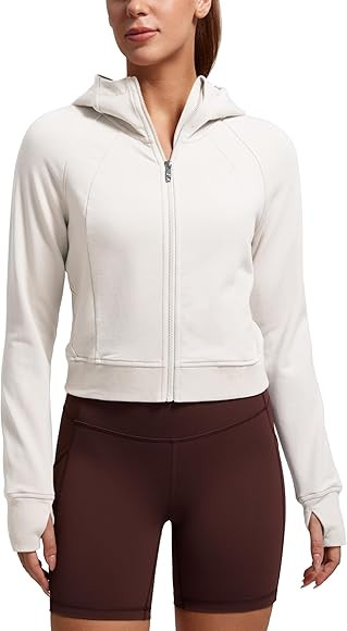CRZ YOGA Womens Fleece Zip Up Cropped Hoodie Workout Jacket Athletic Casual Long Sleeve Sweatshir... | Amazon (US)